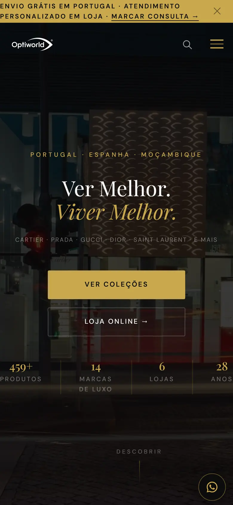 Site de Optiworld num telemóvel